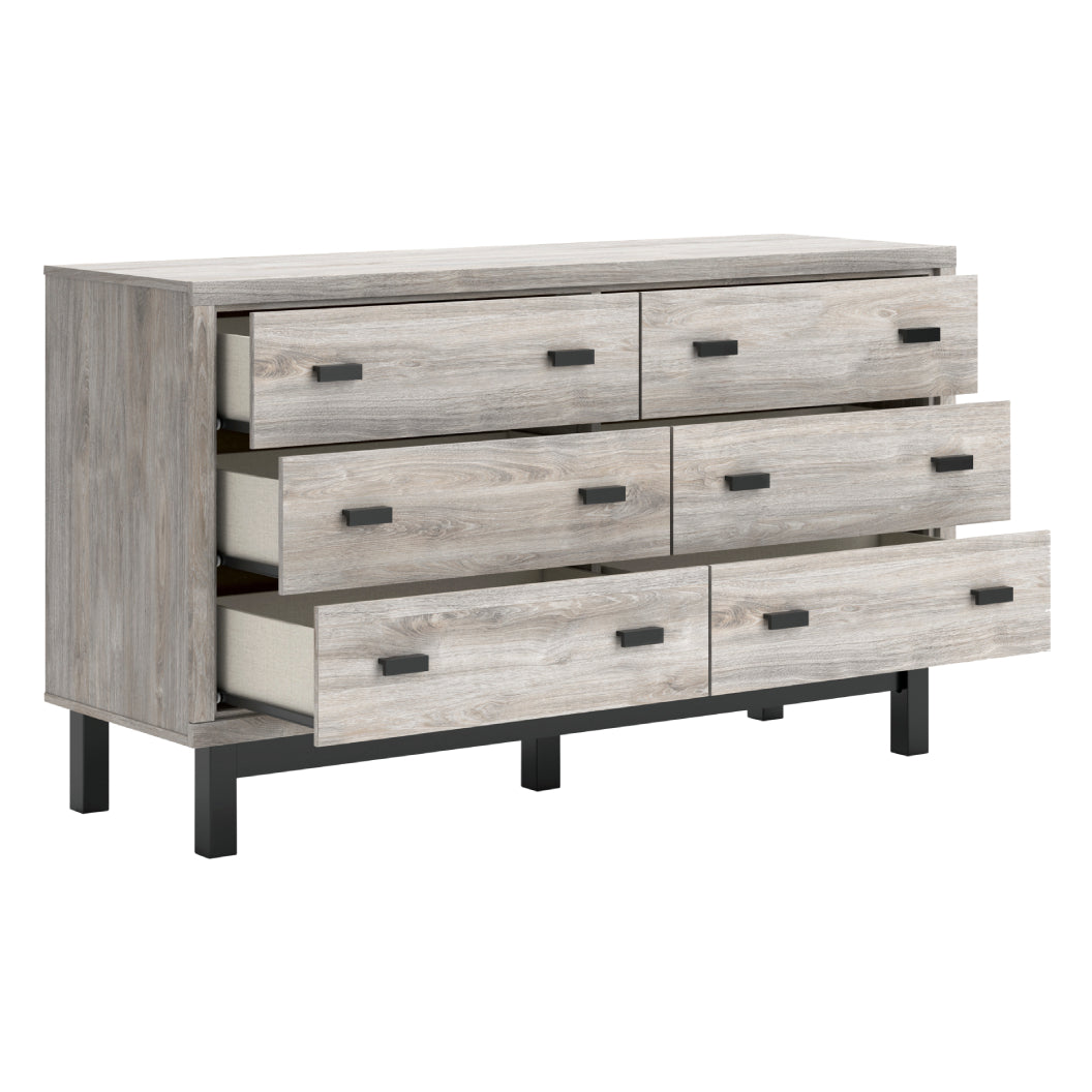 Bureau à 6 tiroirs en bois gris et métal noir - Vessalli