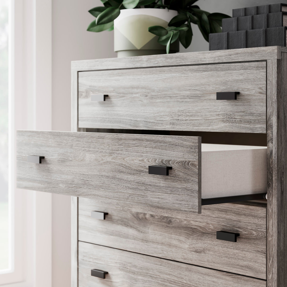 Commode à 5 tiroirs en bois/placage bicolore - Vessalli