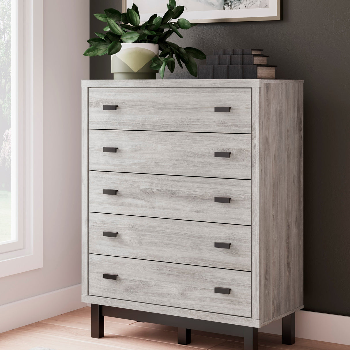 Commode à 5 tiroirs en bois/placage bicolore - Vessalli