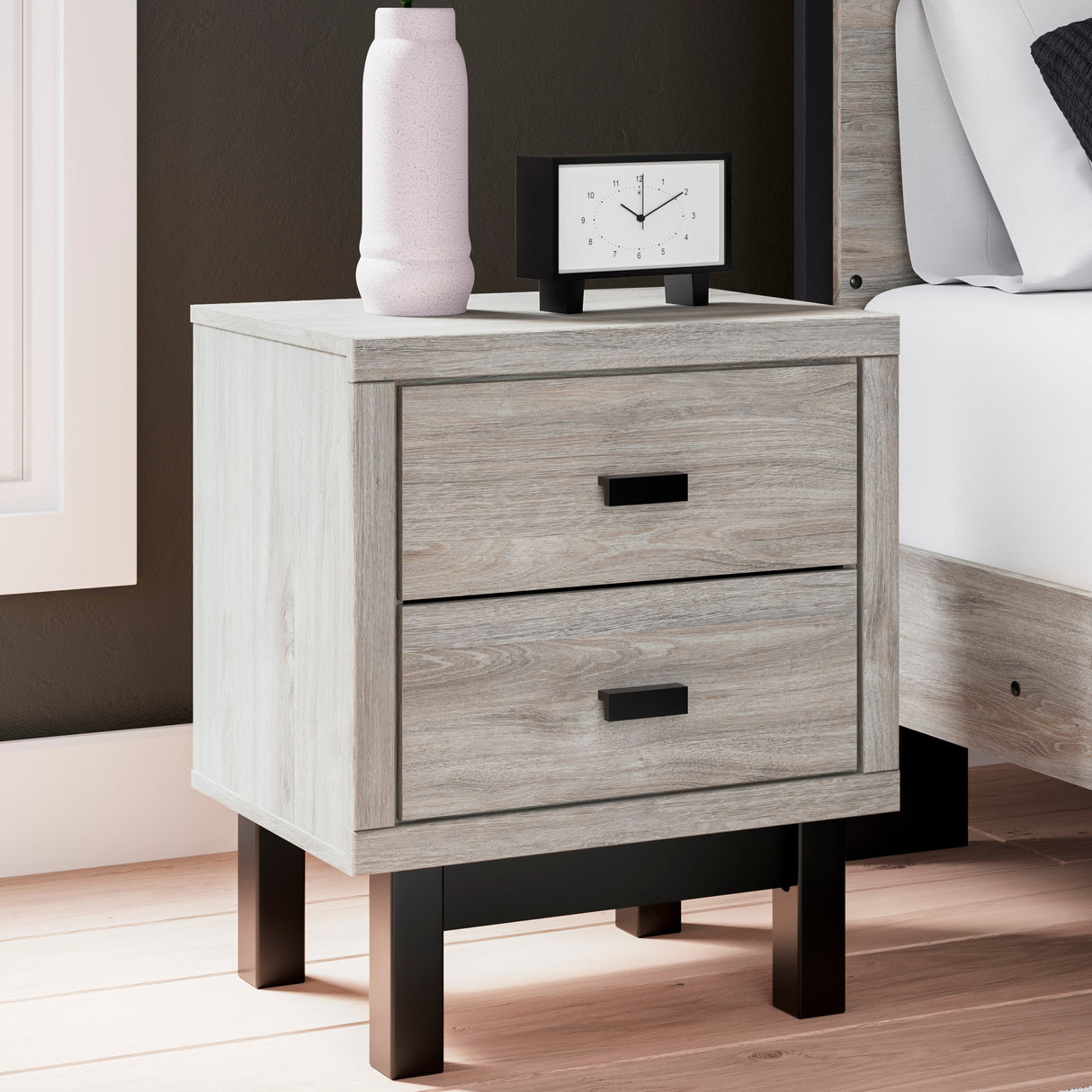 Table de chevet en bois/placage bicolore avec 2 tiroirs - Vessalli