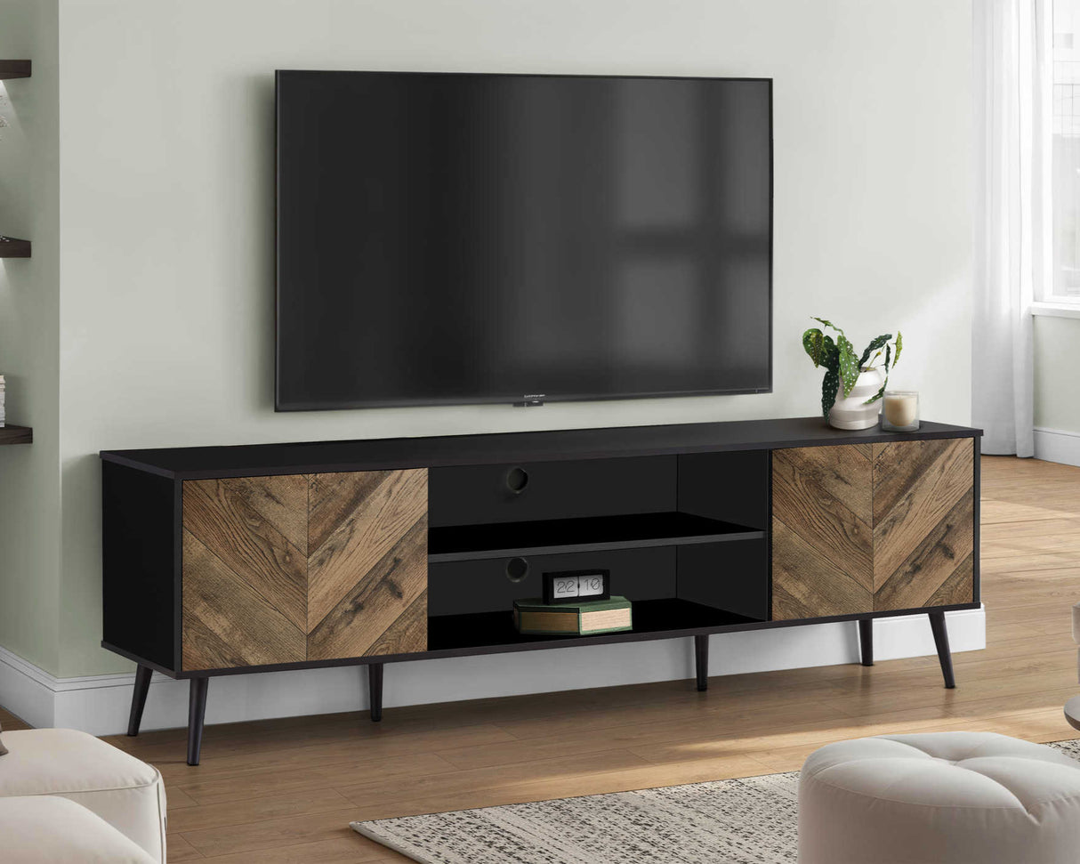 Meuble de télévision en stratifié noir et brun à 2 portes - I 2781