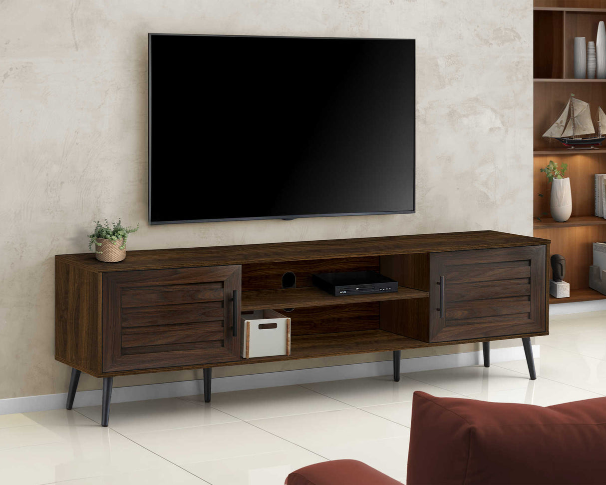 Meuble de télévision en stratifié effet bois brun à 2 portes - I 2717