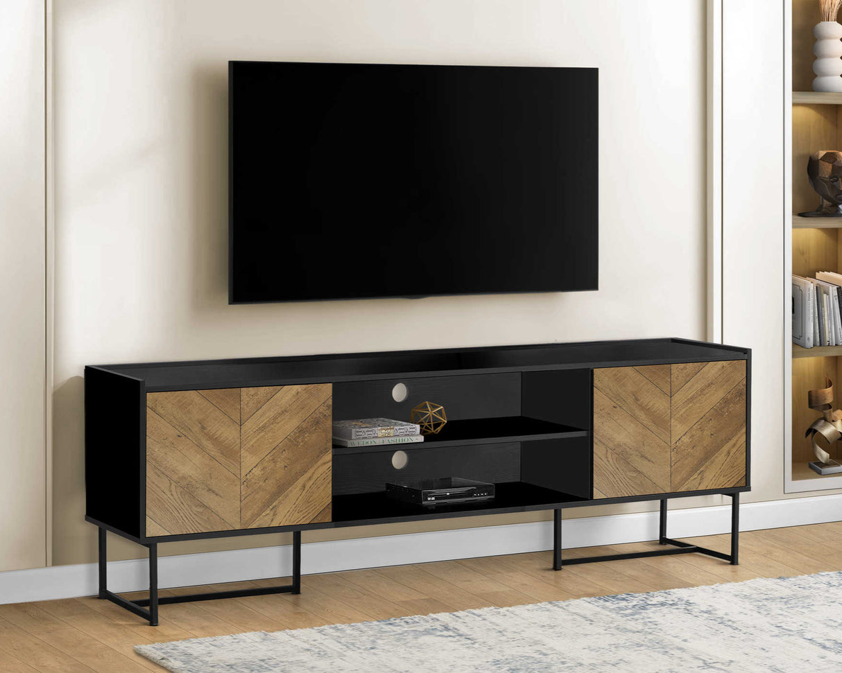 Meuble de télévision en stratifié noir et brun à 2 portes - I 2752