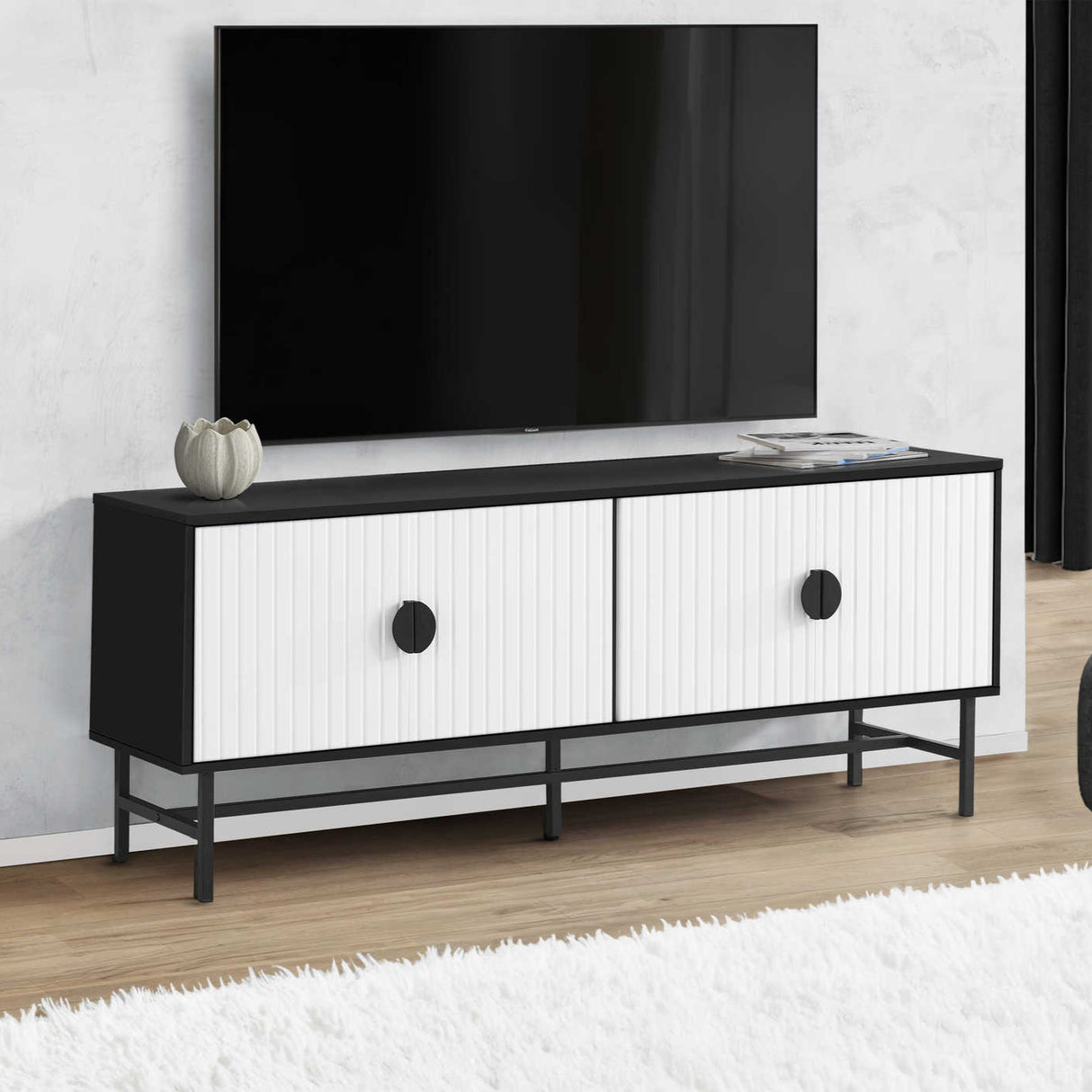 Meuble de télévision en stratifié et métal noir à 2 portes - I 2732-2733