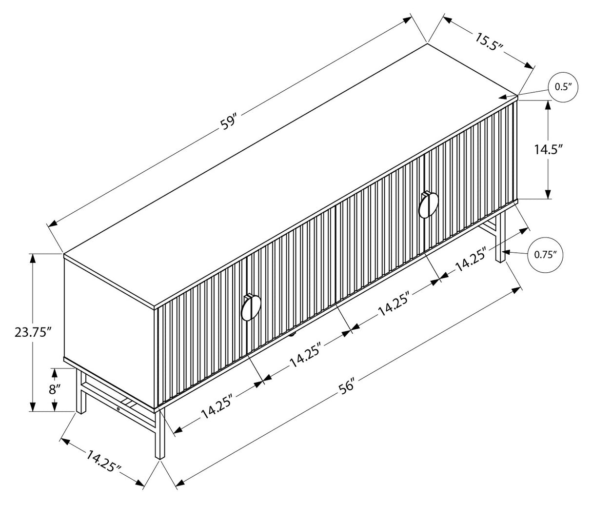 Meuble de télévision en stratifié et métal noir à 2 portes - I 2732-2733