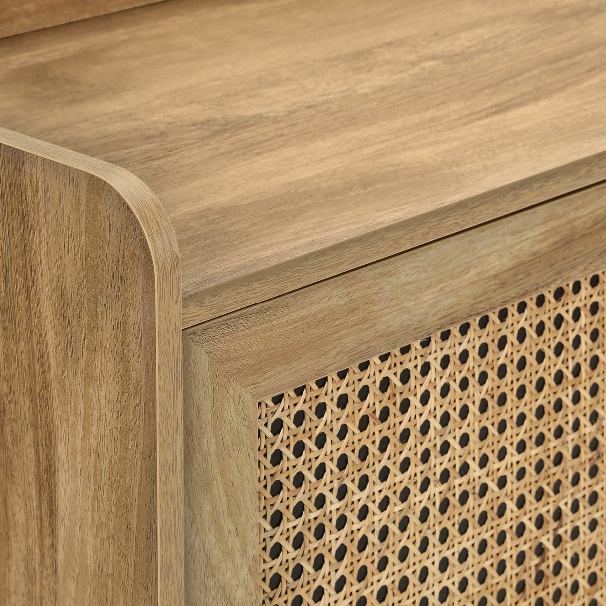 Meuble de télévision en stratifié noyer clair et rotin avec rangement - I 2723