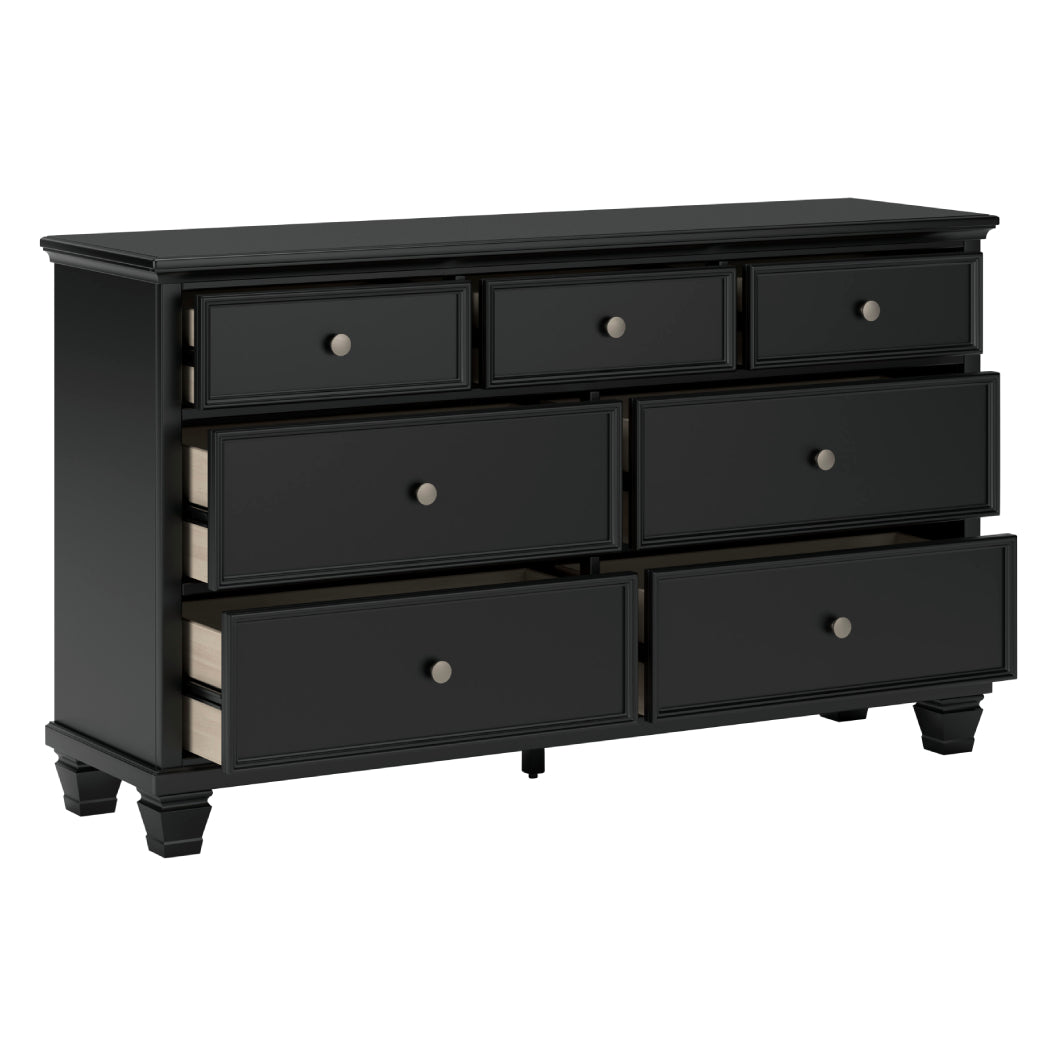 Bureau à 7 tiroirs en bois et placage noir - Lanolee