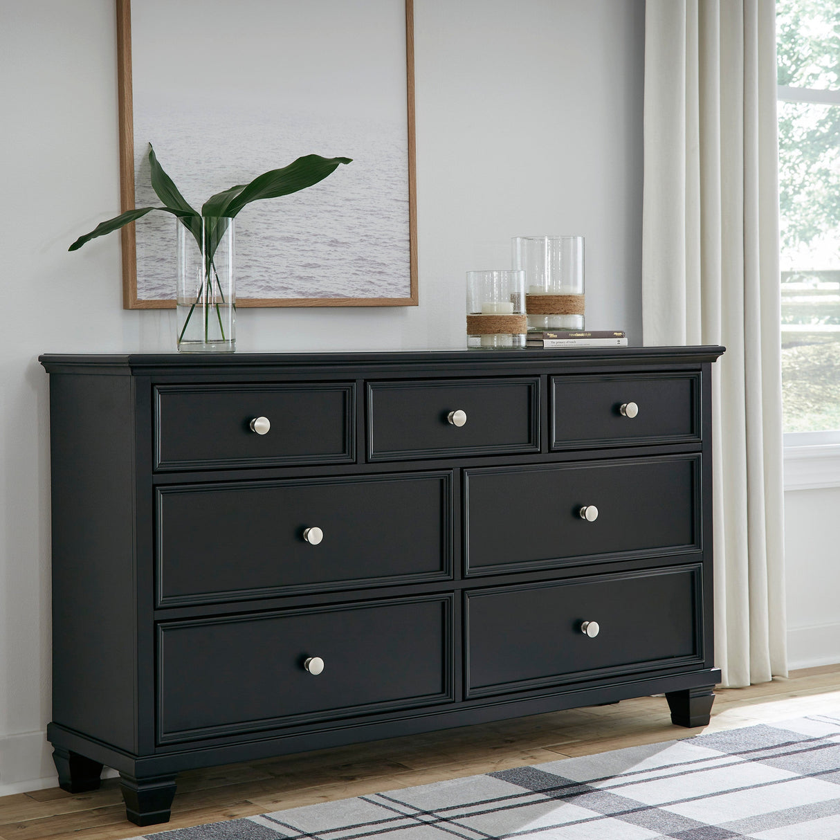 Bureau à 7 tiroirs en bois et placage noir - Lanolee