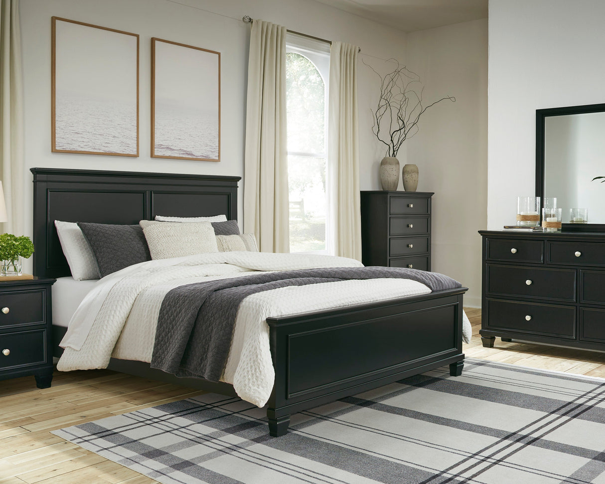 Bureau à 7 tiroirs en bois et placage noir - Lanolee