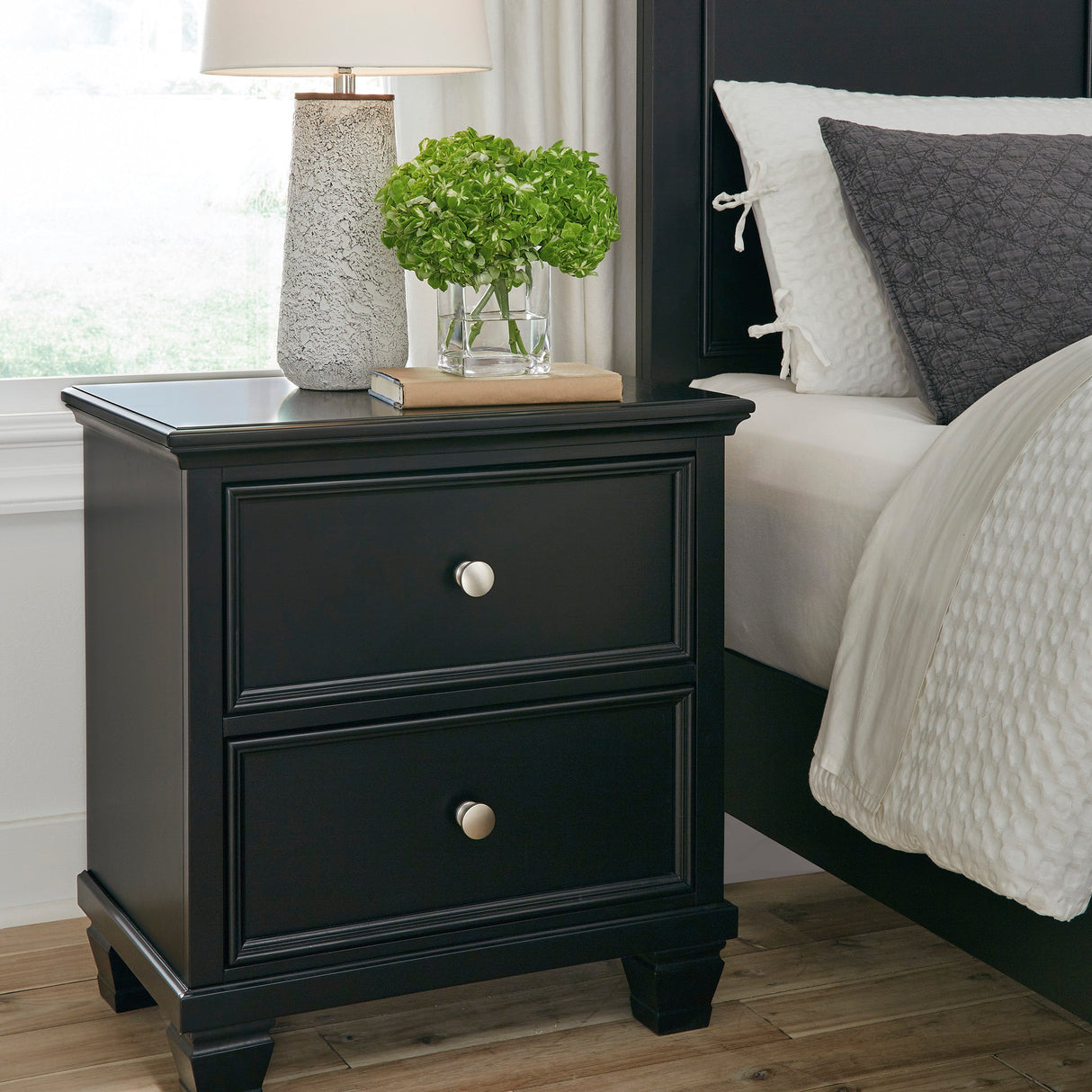 Table de chevet en bois/placage noir avec 2 tiroirs - Lanolee