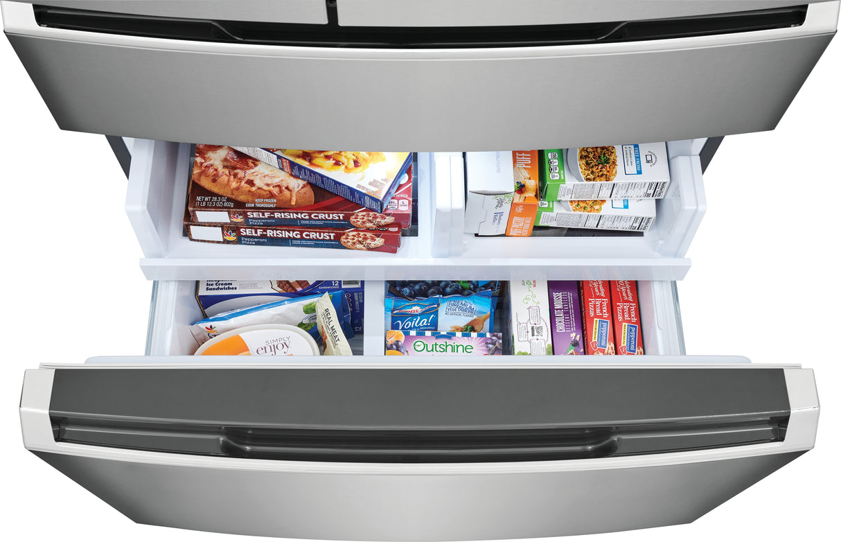 Réfrigérateur porte française 36 po, 26,3 pi³ Inox 4 portes avec distributeur externe d'eau et machine à glaçons