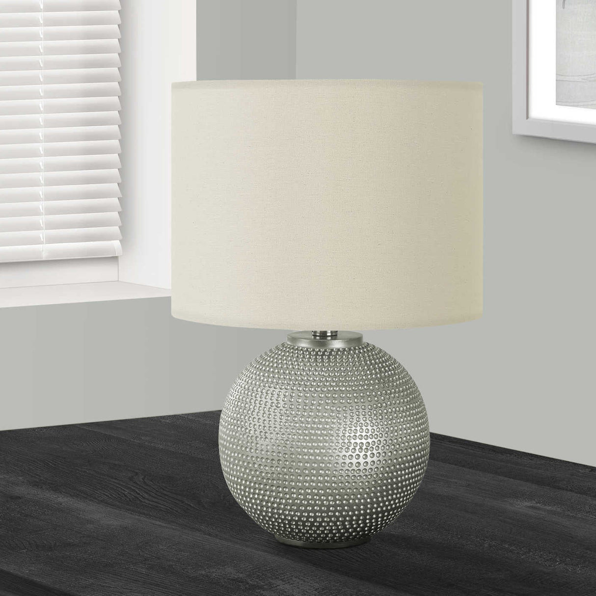 Lampe de table sphère résine grise 19 po