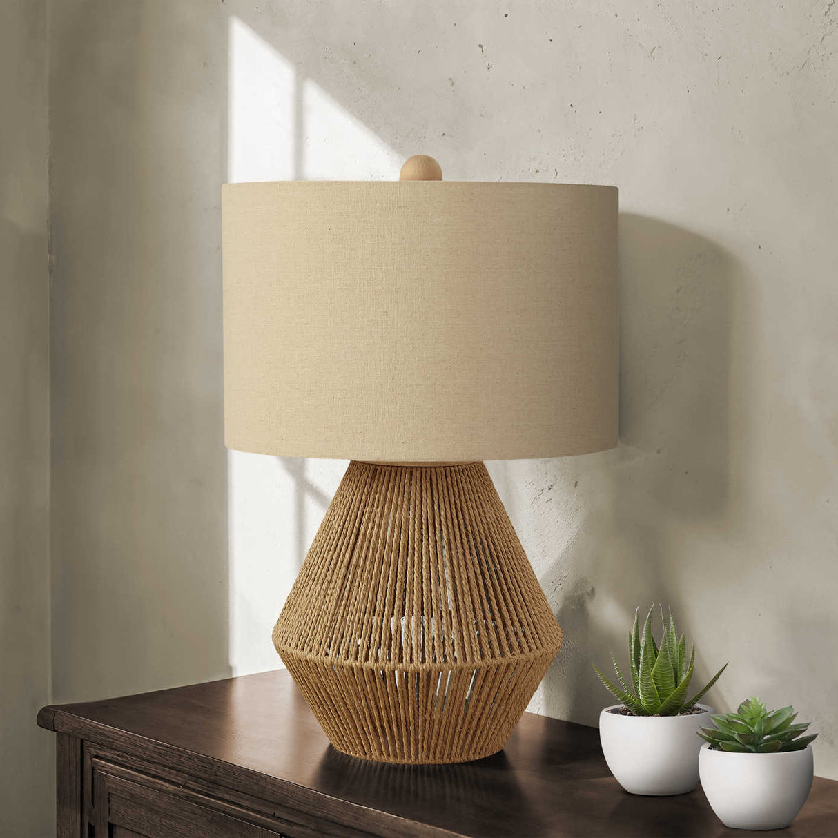 Lampe de table en corde de lin brun naturel 22 po - I 9628