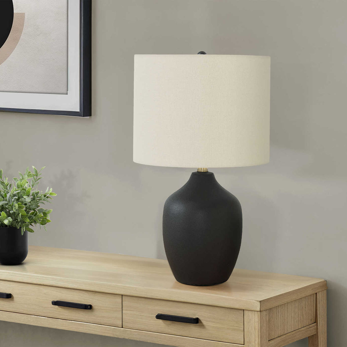 Lampe de table en céramique noire lisse 22 po - I 9708