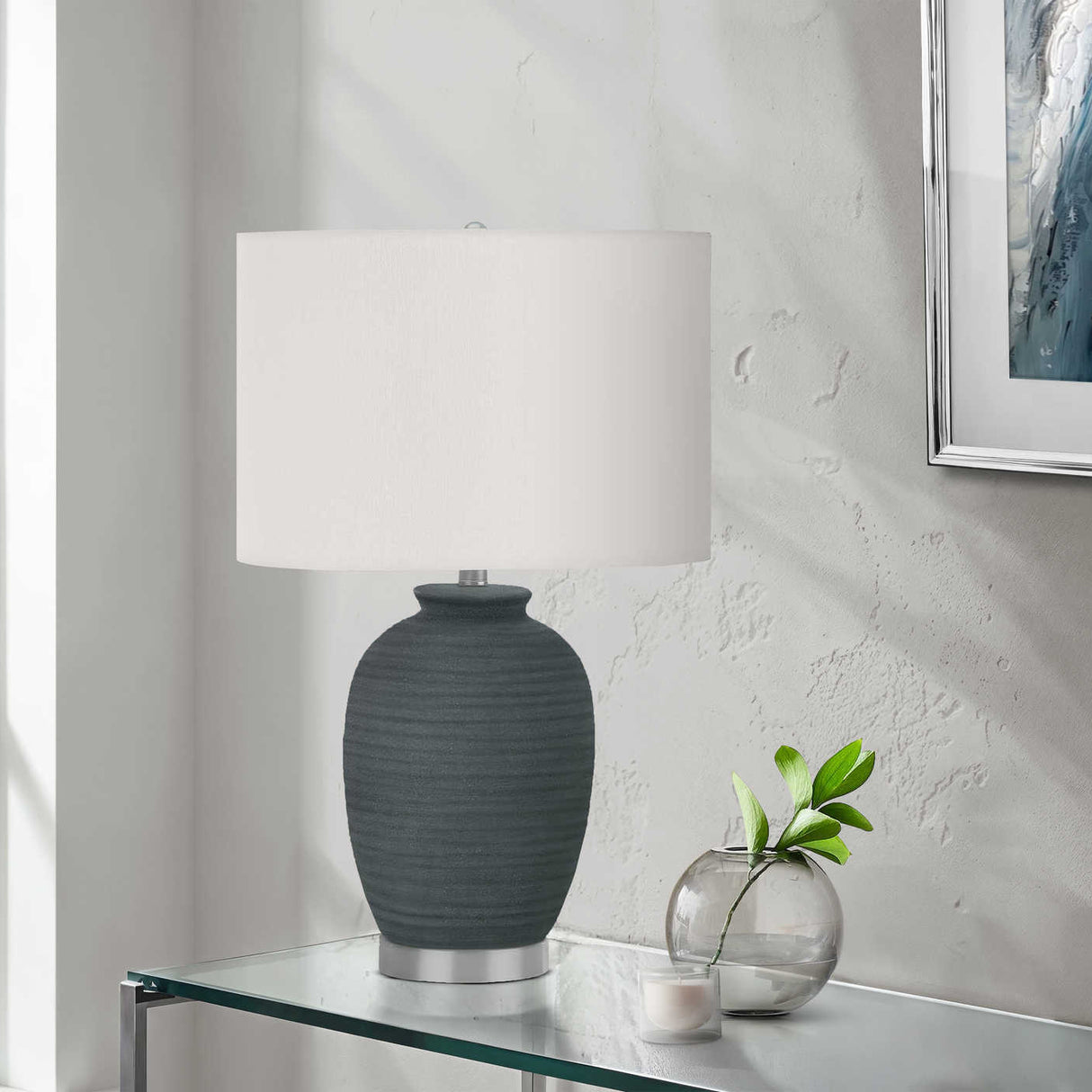 Lampe de table céramique bleue texturée 24 po - I 9622