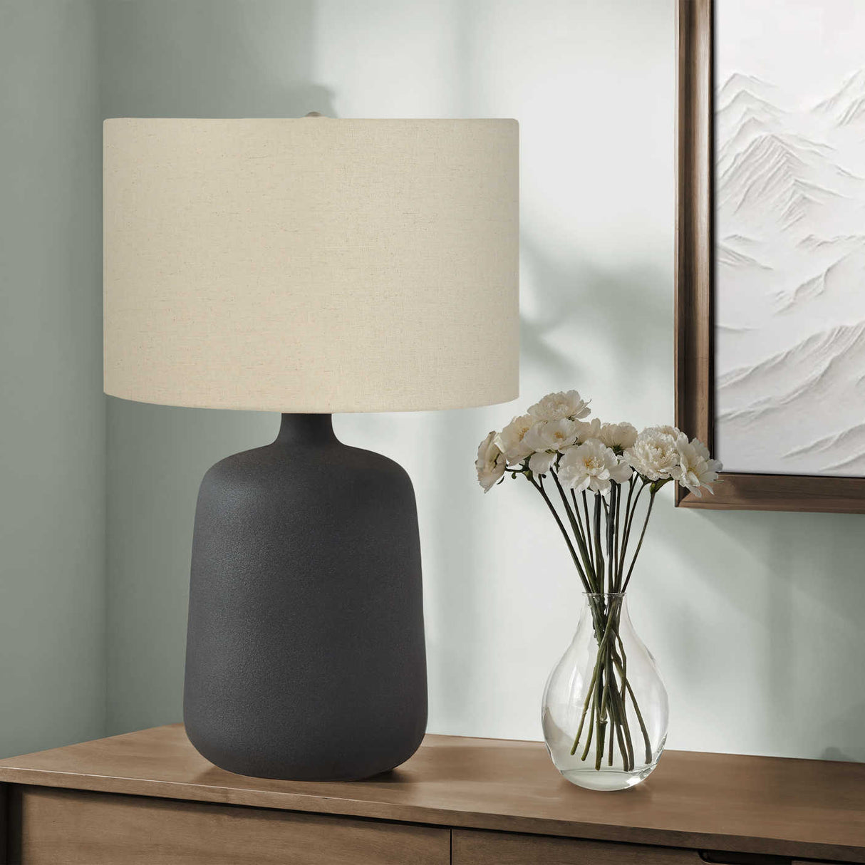 Lampe de table en céramique noire texturée 24 po - I 9635