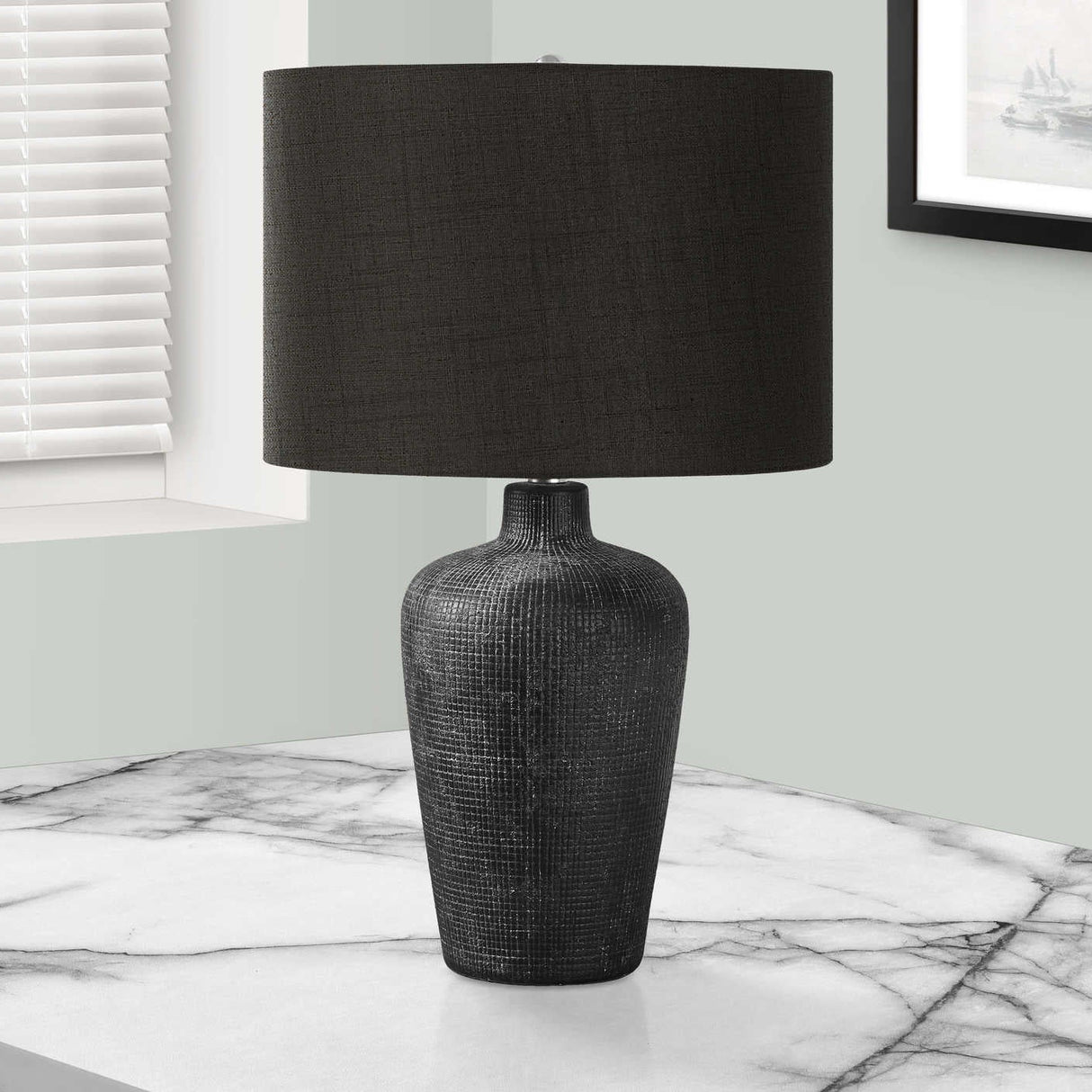 Lampe de table en céramique noire texturée 24 po - I 9621