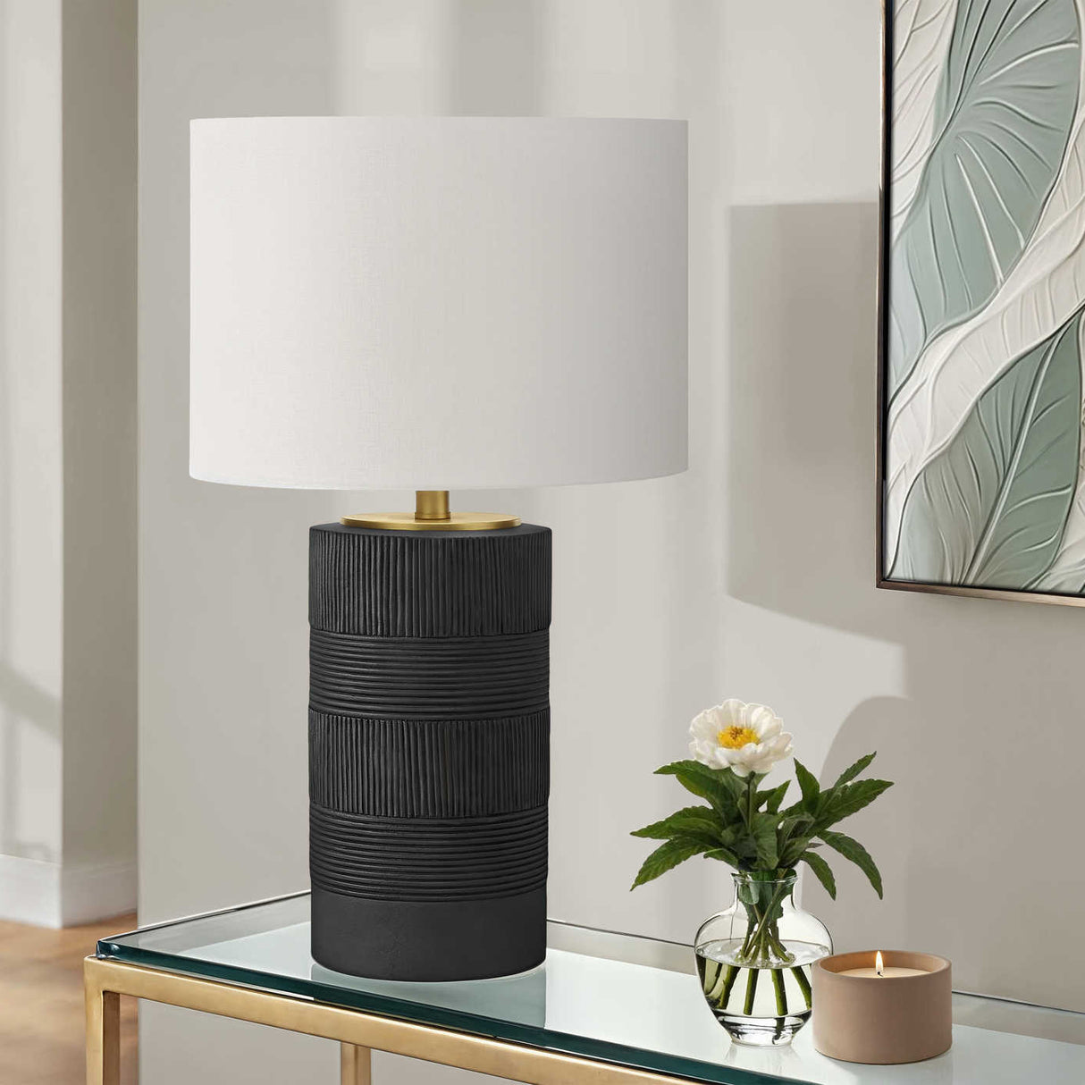 Lampe de table en résine noire texturée 24 po - I 9619