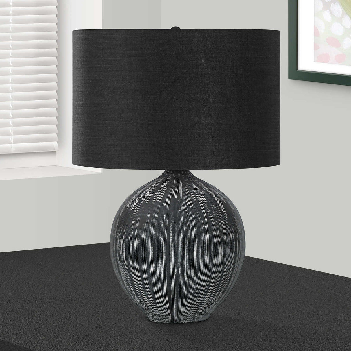 Lampe de table en céramique noire texturée 23 po - I 9618