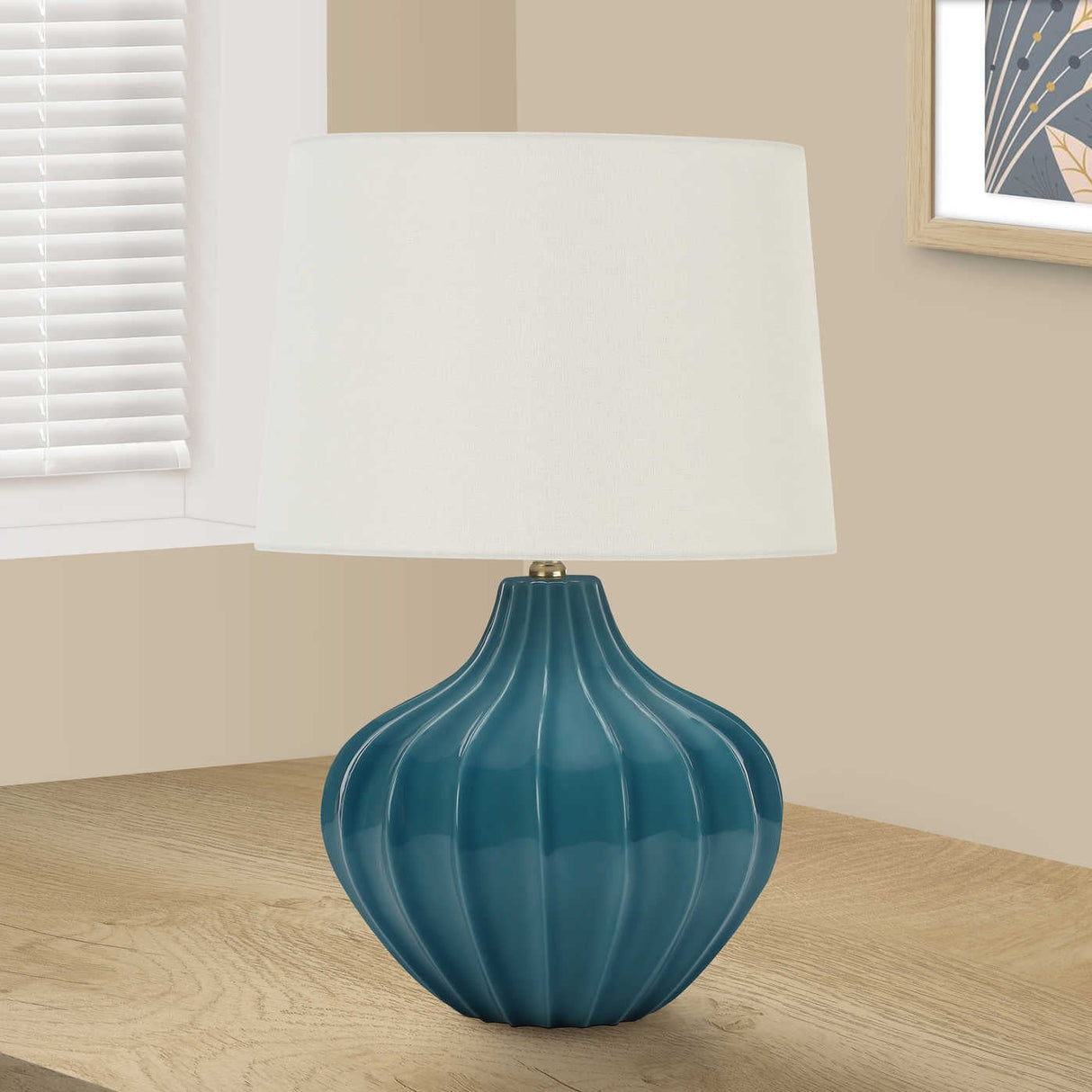 Lampe de table en céramique bleue incurvée 24 po - I 9612