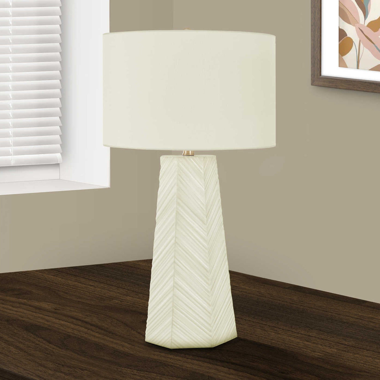 Lampe de table en céramique blanche à lignes géométriques 29 po - I 9614