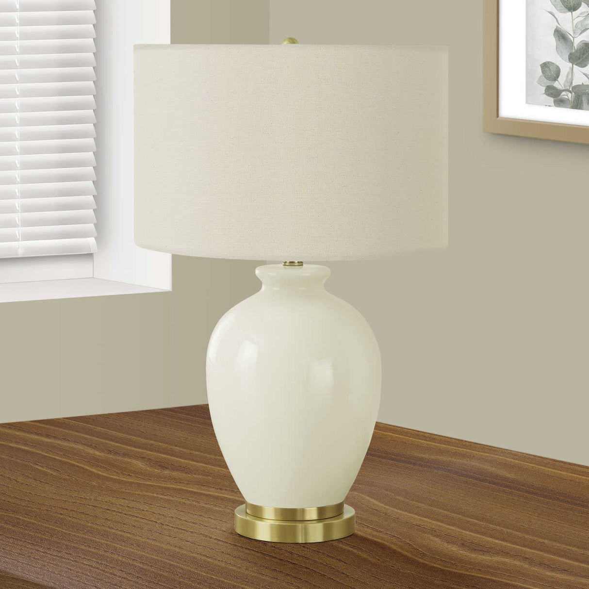 Lampe de table en céramique crème lisse et métal doré 26 po - I 9625