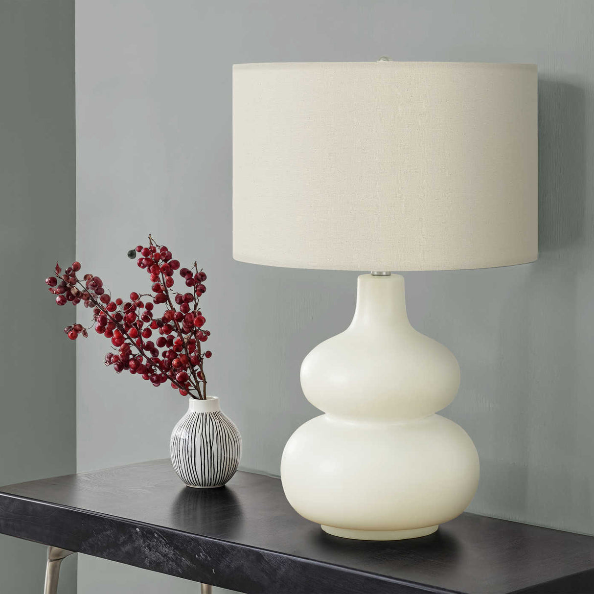 Lampe de table en céramique crème incurvée 25 po - I 9608