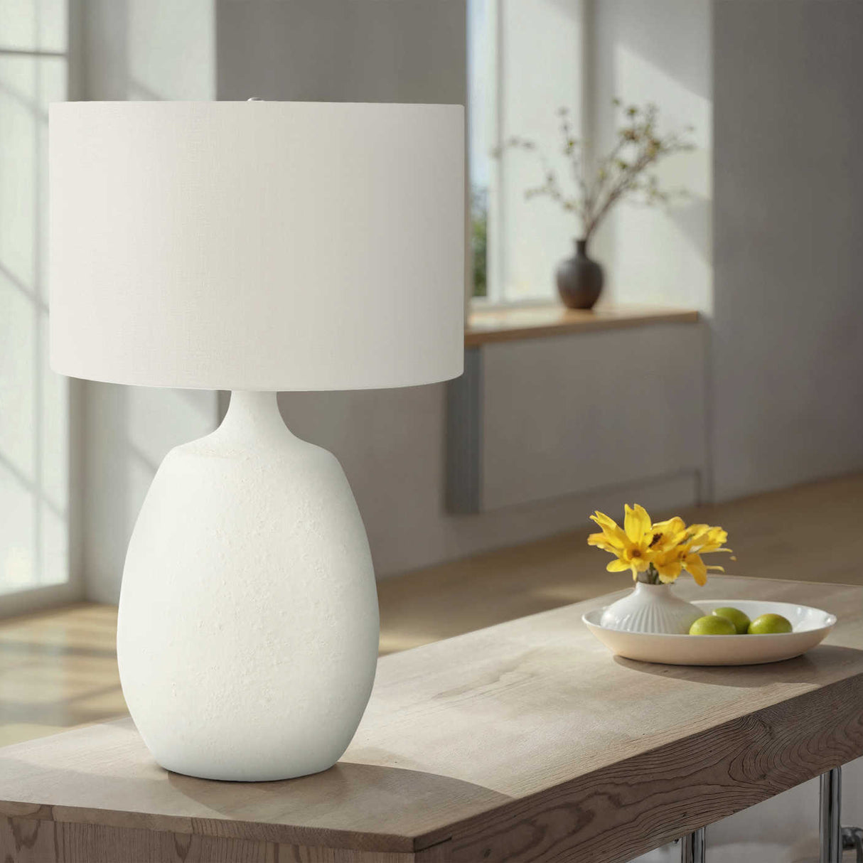 Lampe de table en résine crème texturée 26 po - I 9609