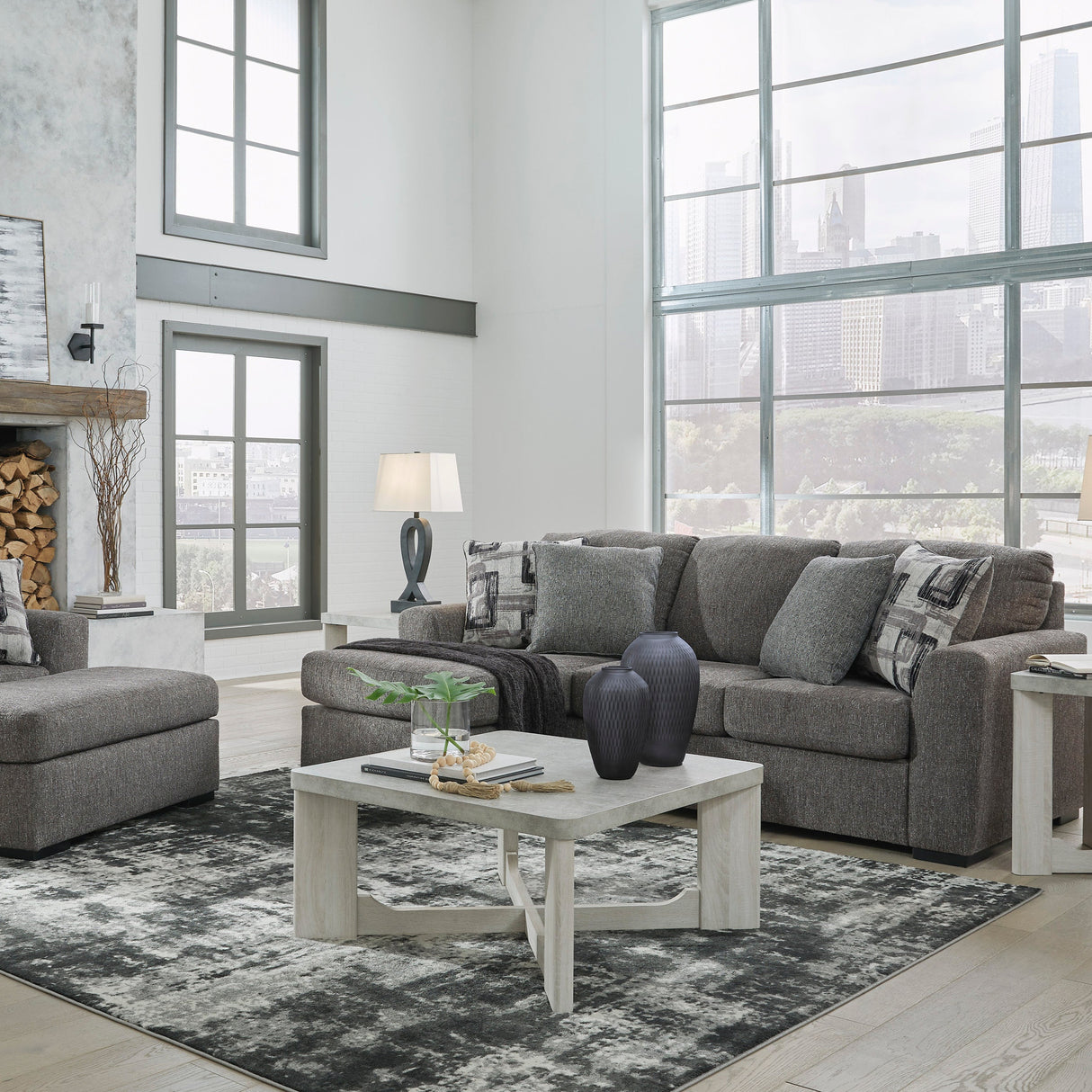 Sofa en tissu gris étain avec chaise longue - Gardiner