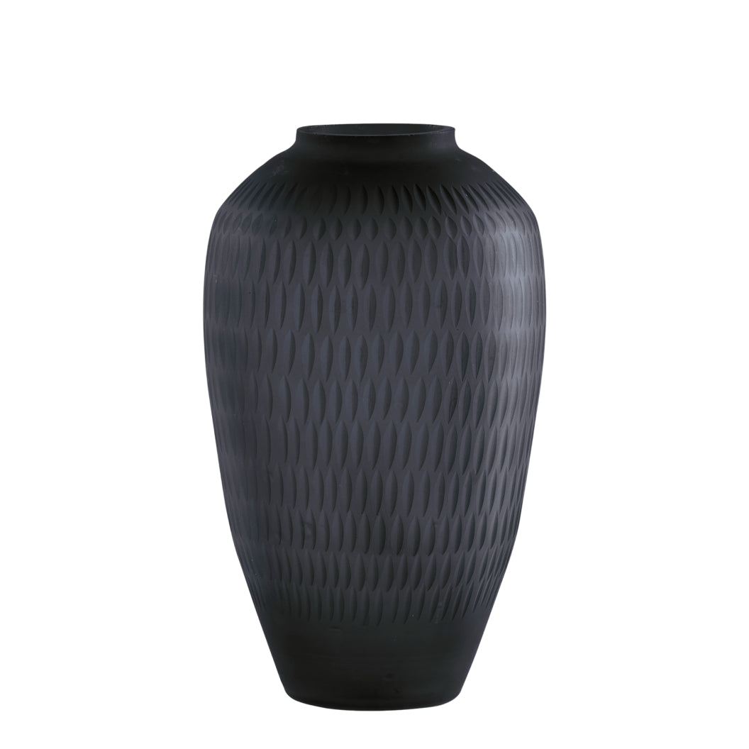 Vase en verre gris ardoise à motif en cristal taillé - Etney