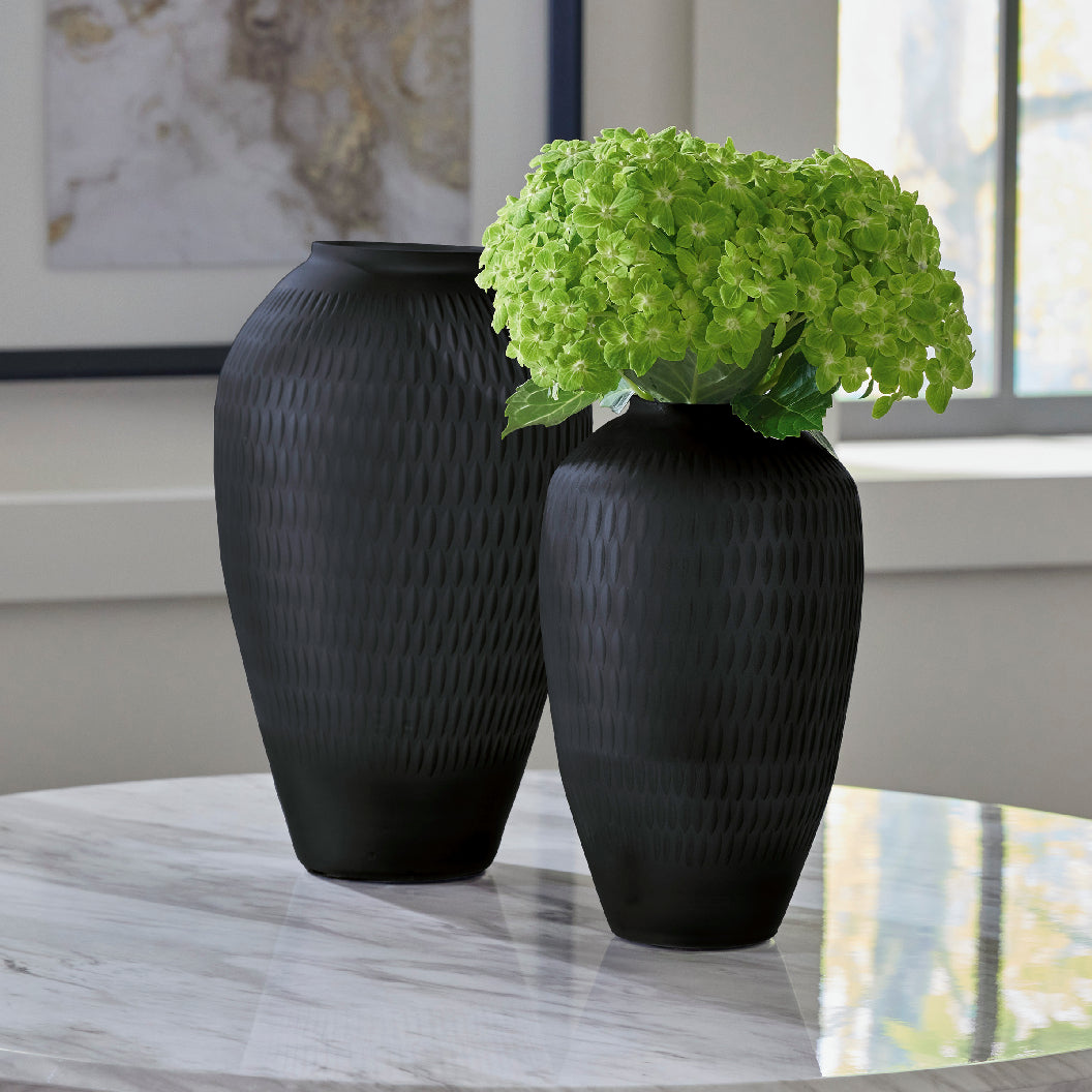 Vase en verre gris ardoise à motif en cristal taillé - Etney