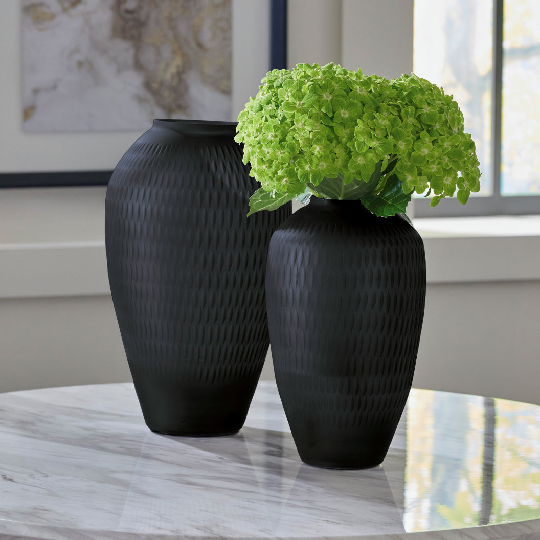 Grand vase en verre gris ardoise à motif en cristal taillé - Etney