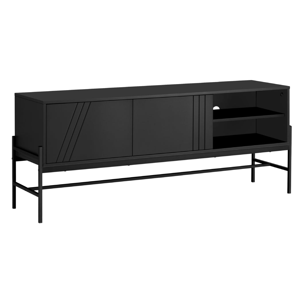 Meuble de télévision en stratifié et métal noir à 2 portes - I 2734