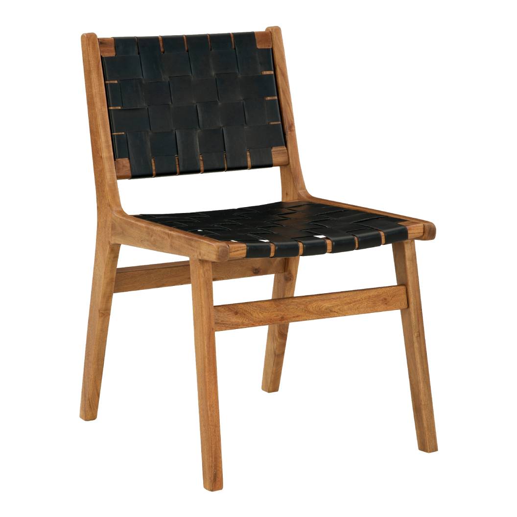 Ensemble de 2 chaises de salle à manger en bois et sangles de cuir - Fortmaine