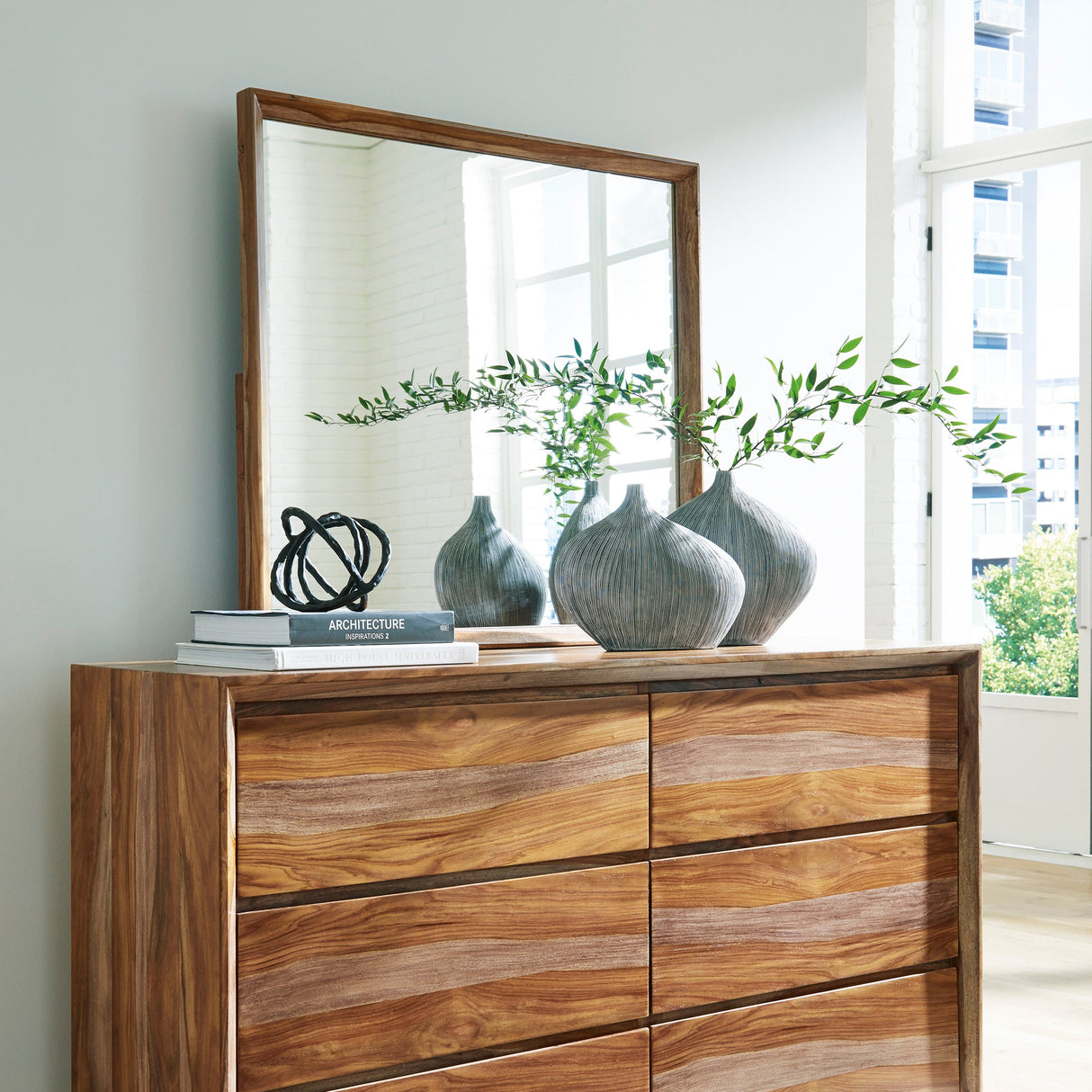 Miroir de bureau en bois/MDF brun naturel - Dressonni