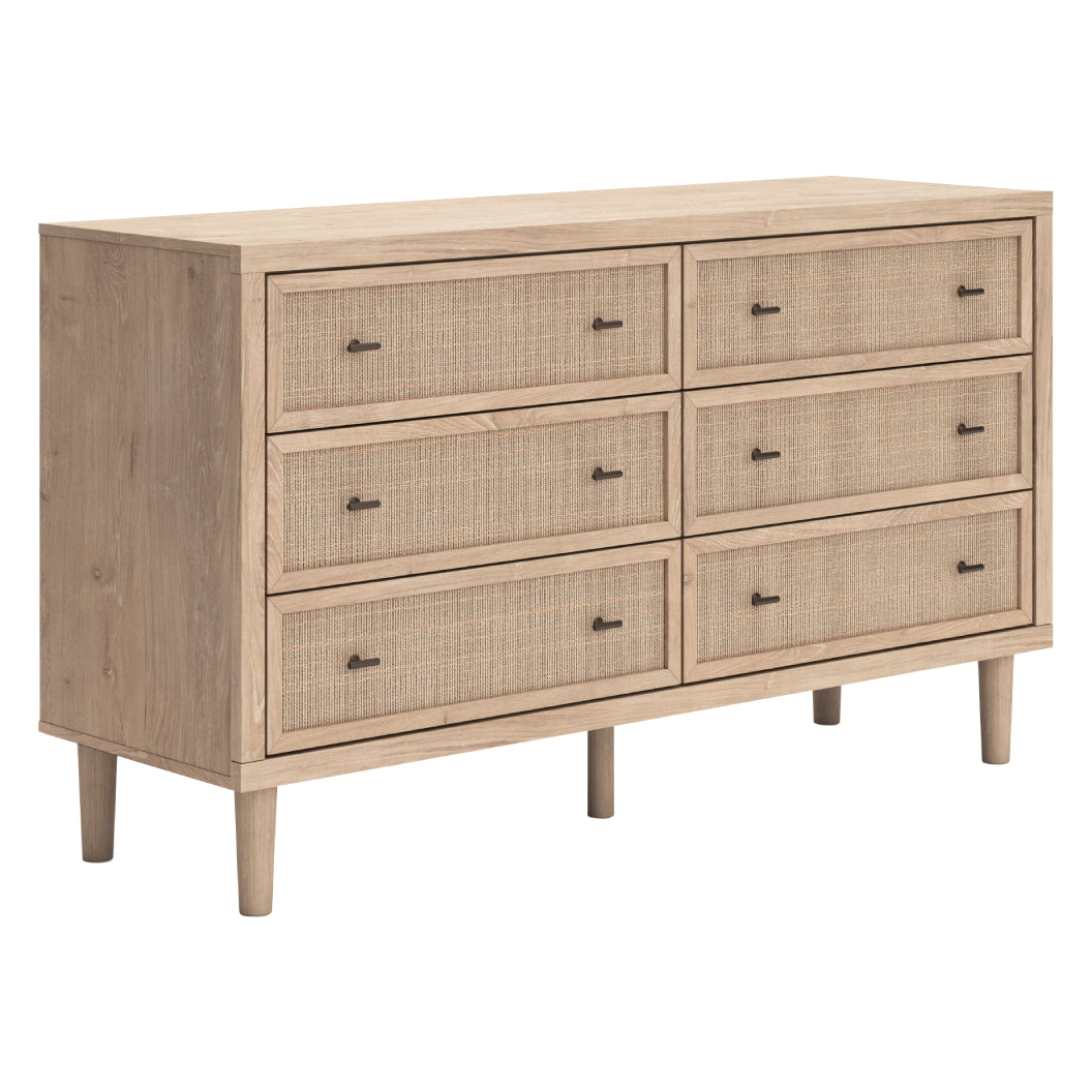 Bureau à 6 tiroirs en bois et placage beige - Cielden