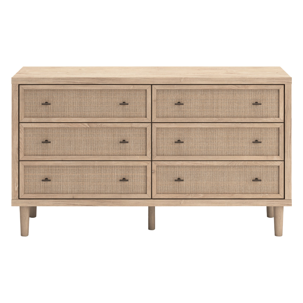 Bureau à 6 tiroirs en bois et placage beige - Cielden