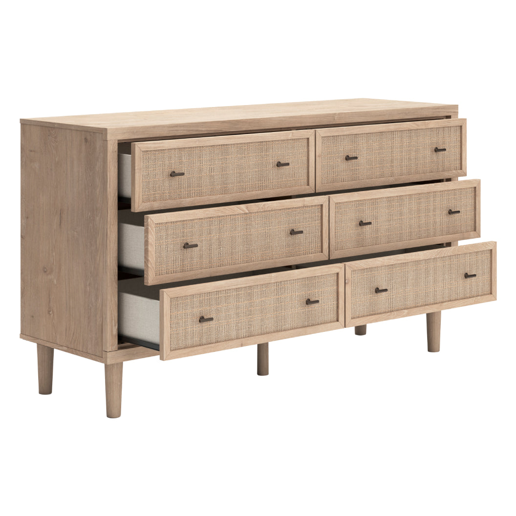 Bureau à 6 tiroirs en bois et placage beige - Cielden