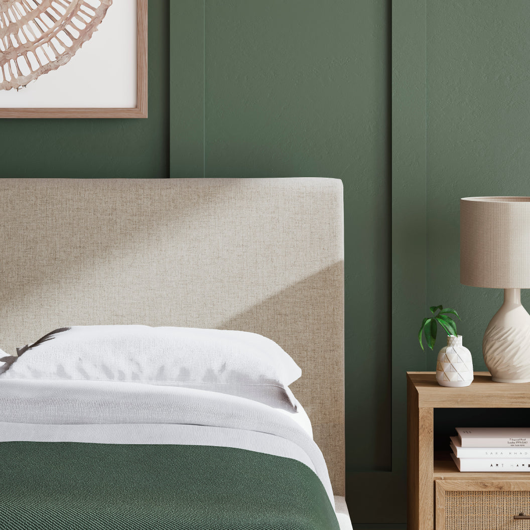 Lit complet rembourré en tissu gris pâle à profil bas Double / Grand / Très grand - Cielden