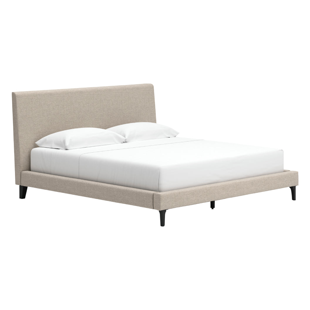 Lit complet rembourré en tissu gris pâle à profil bas Double / Grand / Très grand - Cielden