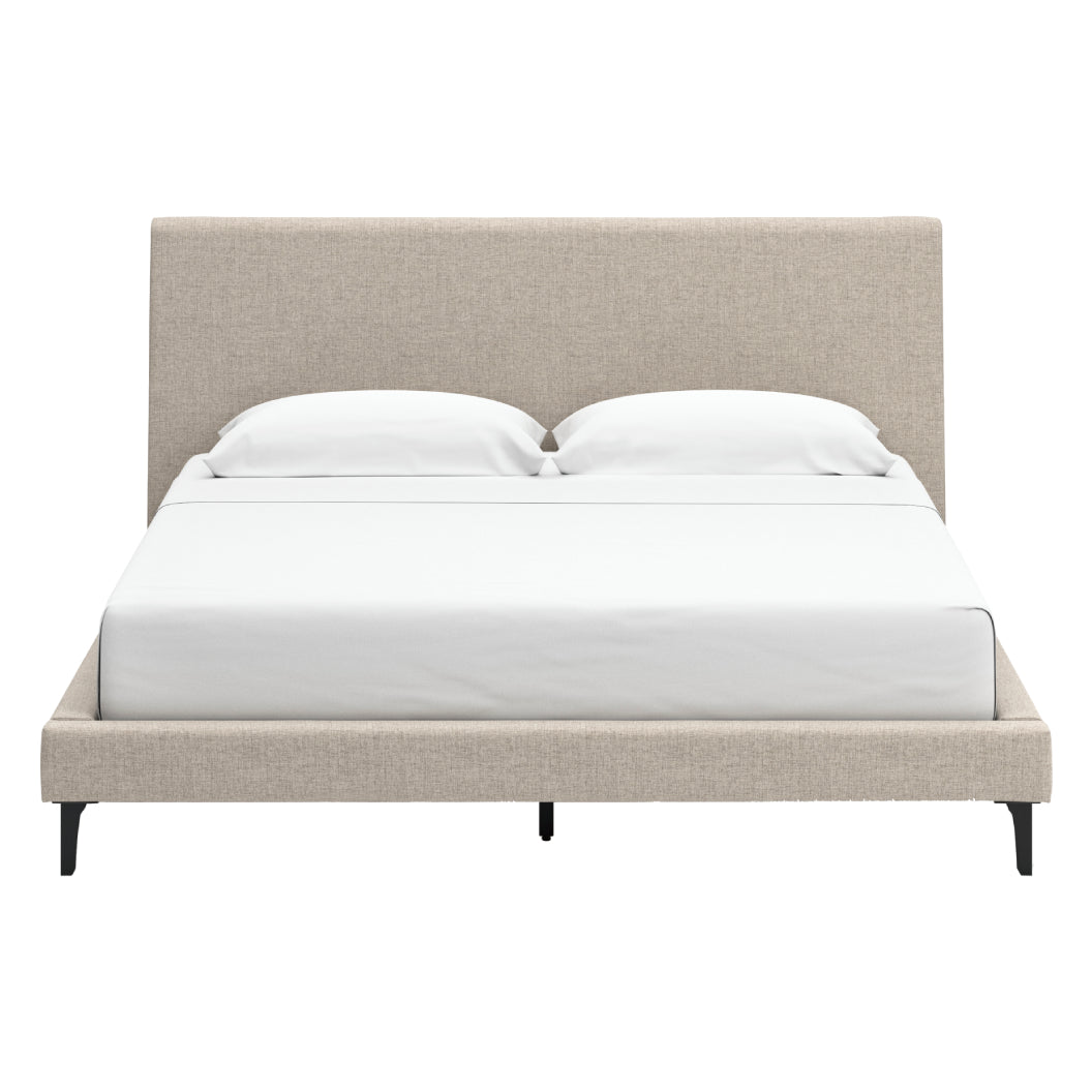 Lit complet rembourré en tissu gris pâle à profil bas Double / Grand / Très grand - Cielden