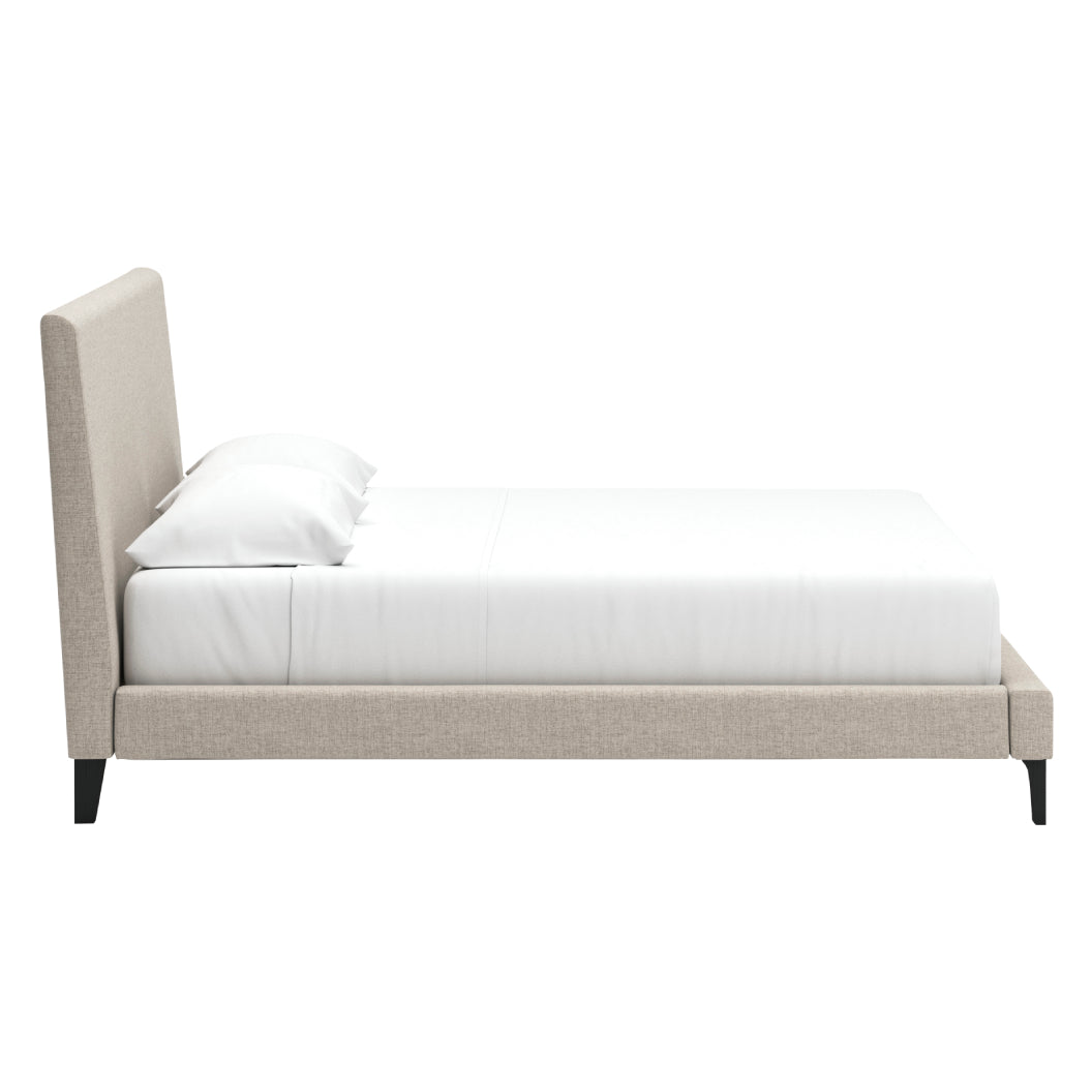 Lit complet rembourré en tissu gris pâle à profil bas Double / Grand / Très grand - Cielden