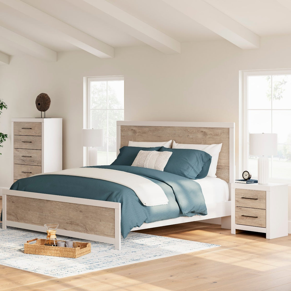 Table de chevet Blanc et bois naturel - Charbitt