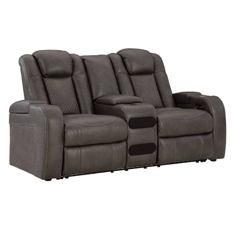 Causeuse motorisée aspect cuir gris avec console - Mountainous