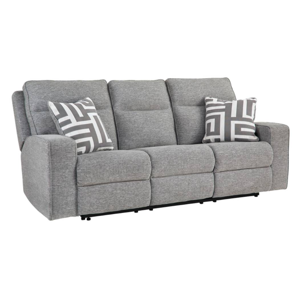Sofa motorisé en tissu gris pâle avec coussins - Biscoe