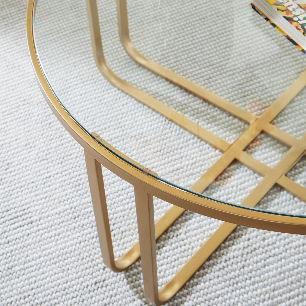 Ensemble de 3 tables en verre trempé et métal doré - Milloton