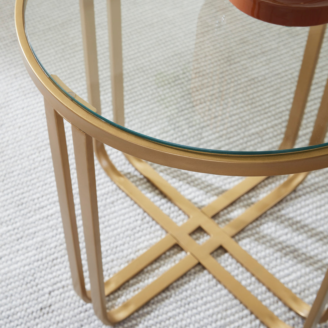 Ensemble de 3 tables en verre trempé et métal doré - Milloton