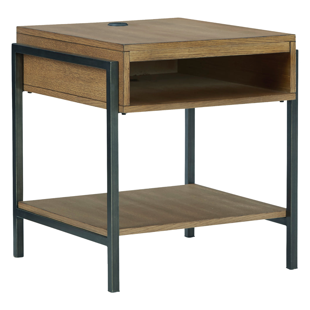 Table d'appoint en placage de bois brun clair avec prise USB - Fridley