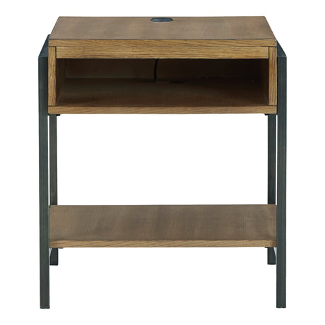 Table d'appoint en placage de bois brun clair avec prise USB - Fridley