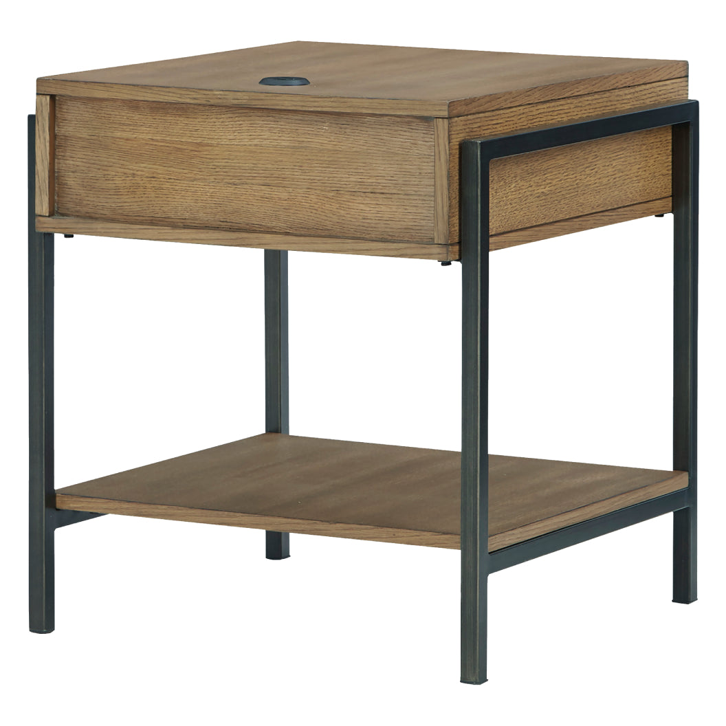 Table d'appoint en placage de bois brun clair avec prise USB - Fridley